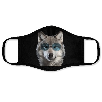 Discover Grey Wolf Wearing Blue Sunglasses Wildlife Animal Face Masks