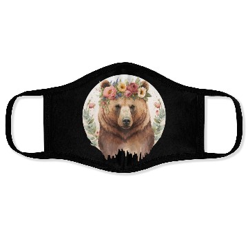 Discover Cute Brown Bear Grizzly Flower Crown Animal Lovers Face Masks