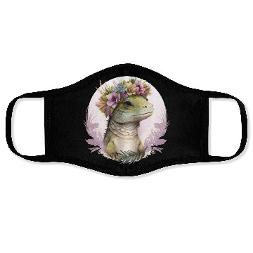 Discover Cute Lizard Flower Crown Lizard Lover Face Masks
