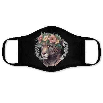 Discover Watercolor Jaguar Flower Crown Wild Cat Lover Face Masks