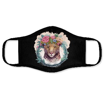 Discover Jaguar Flower Crown Floral Watercolor Face Masks