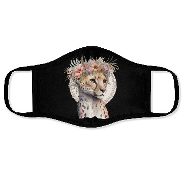 Discover Cute Cheetah Flower Crown Boho Aesthetic Face Masks