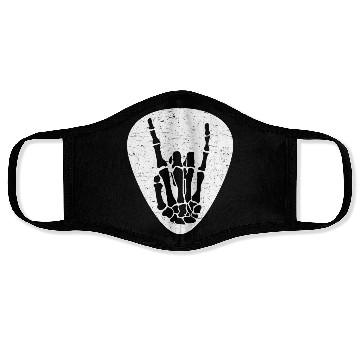 Discover Cool Rock And Roll Skeleton Hand On A Guitar Pick Face Masks