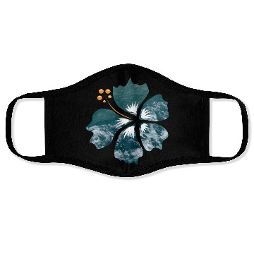 Discover Hibiscus Flower On Blue Ocean Waves Background Face Masks