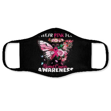 Discover I Wear Pink For Breast Cancer Awareness Butterfly Face Masks