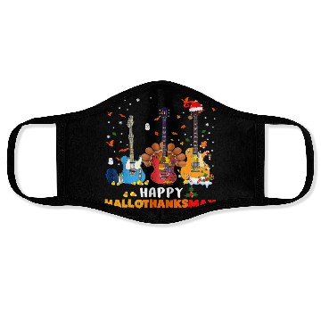 Discover Guitar Happy Hallothanksmas Halloween Thanksgiving Face Masks