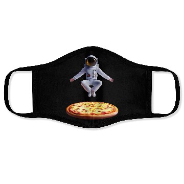 Discover Hovering astronaut over pizza Face Masks