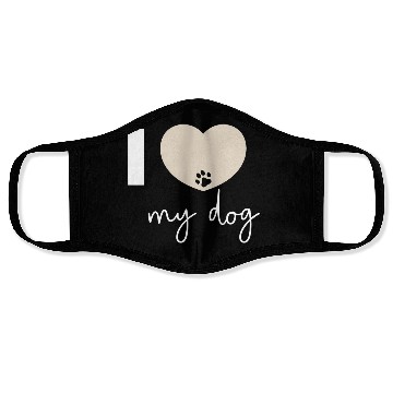 Discover I Love My Dog Beige Heart Face Masks
