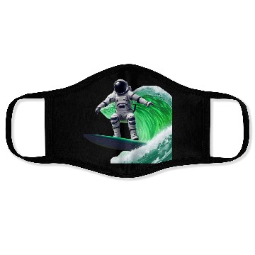 Discover Green waves surfing astronaut Face Masks