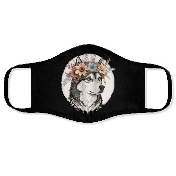 Discover Cute Siberian Husky Flower Crown Pet Dog Breed Flo Face Masks