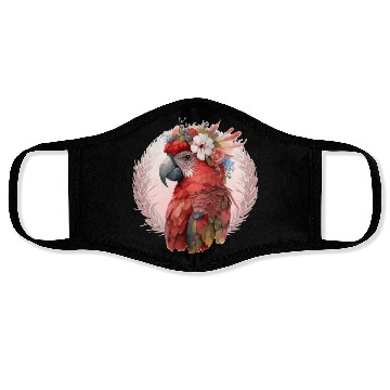 Discover Red Scarlet Macaw Flower Crown Parrot Watercolor B Face Masks