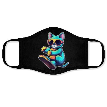 Discover Cool Cat Skateboarding Vibes Face Masks