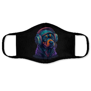 Discover Cute Rottweiler Dog Wearing Headset for Gamer Face Masks