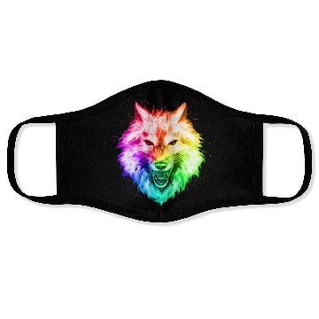 Discover Bright Colorful Wolf Head – Rainbow Howling Wolf F Face Masks