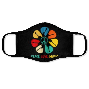 Discover Peace Love Music Guitar Flower Rock And Roll Face Masks