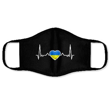 Discover Heartbeat Ukraine Heart Ukrainian Flag Face Masks