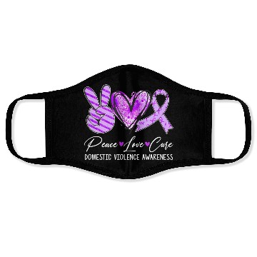 Discover Peace Love Cure Purple Ribbon Domestic Violence Aw Face Masks