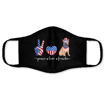 Discover Peace Love Frenchie Patriotic US Flag 4th July Face Masks