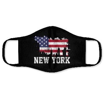 Discover New York City Nyc Skyline Usa Flag America Face Masks