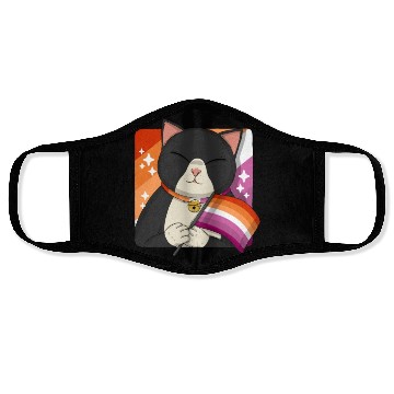 Discover Cute Tuxedo Cat Holding Lesbian Pride Flag Face Masks