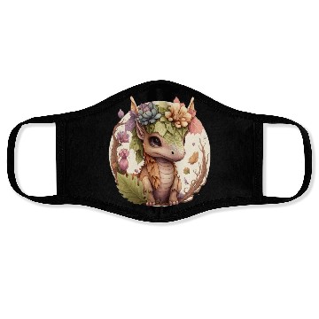 Discover Cottagecore Cute Baby Dragon Floral Fantasy Pet Fl Face Masks