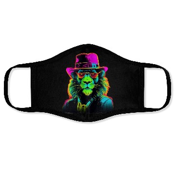 Discover Neon gangster lion Face Masks