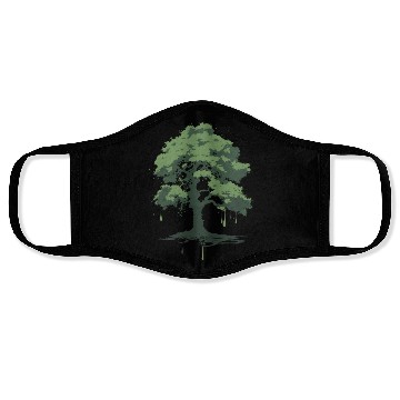 Discover A green oak tree ink drawing Face Masks