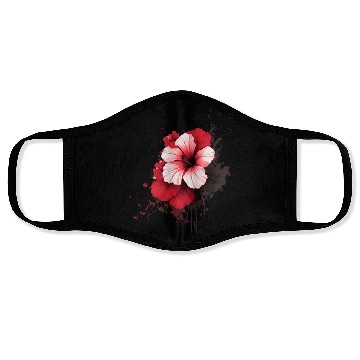 Discover A red hibiscus flower ink drawing Face Masks