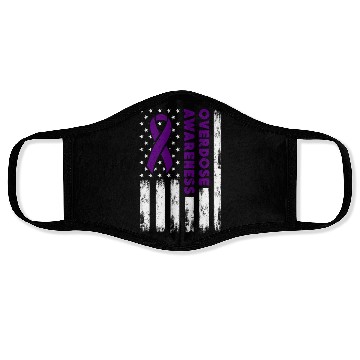 Discover Overdose Awareness Flag Purple Ribbon Addiction Face Masks