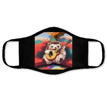 Discover Cute Hedgehog playing Guitar Face Masks
