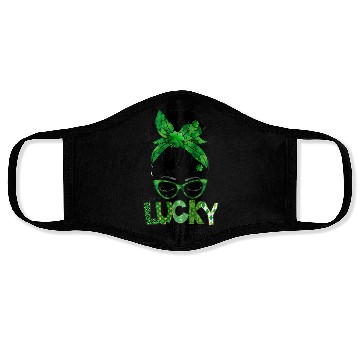 Discover Lucky Mama Messy Bun Leopard Shamrock St Face Masks