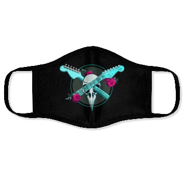 Discover Guitar Lover T Shirtstrat guitar and raven skull Face Masks