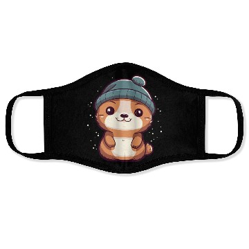 Discover Cute Baby Otter with Winter Hat and Snowflakes Face Masks