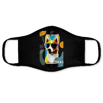 Discover cute puppy with flowers Face Masks