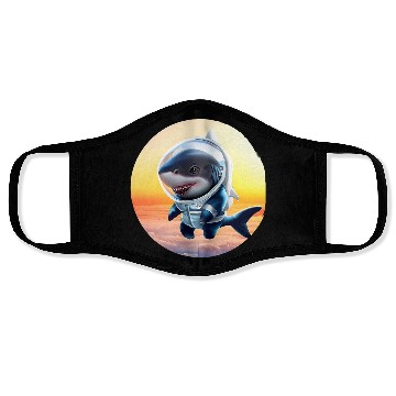 Discover Shark astronaut at sunset Face Masks