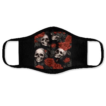 Discover Goth Skulls & Red Roses Pattern Dark Elegant Face Masks