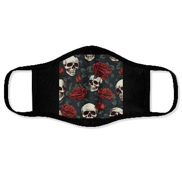 Discover Dark Elegant Gothic Pattern Skulls & Red Roses Face Masks