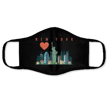 Discover New York City Nyc Skyline Heart Distressed Style Face Masks