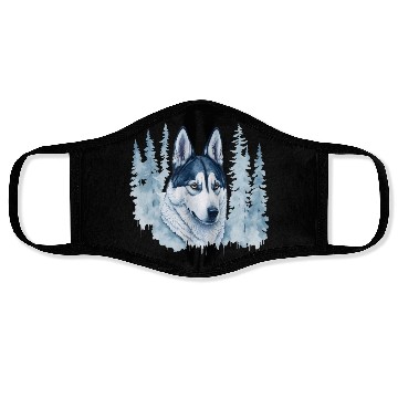 Discover Siberian Husky With A Winter Forest Face Masks