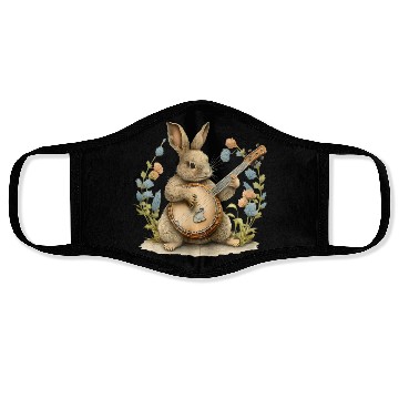 Discover Bunny Playing Banjo Guitar rabbit Easter bunny Face Masks