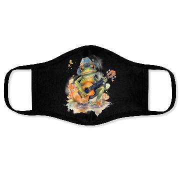 Discover Cottagecore Aesthetic Frog Playing Banjo Guitar Face Masks