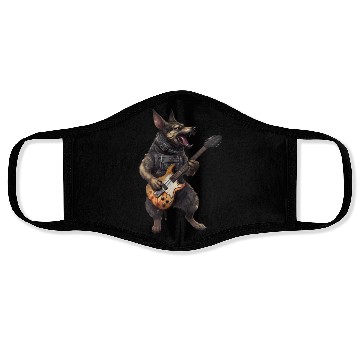 Discover German Shepherd Dog Playing On Electric Guitar Face Masks