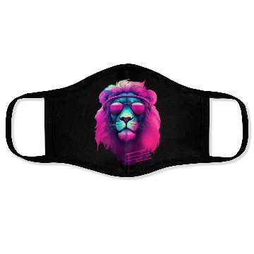 Discover Synthwave Sun King Lion s Neon Shades Face Masks