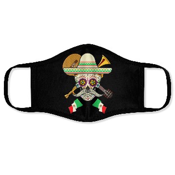 Discover Sugar Skull Guitar & Sombrero Mexican Fiesta Face Masks