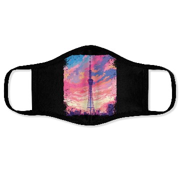 Discover Vaporwave Aesthetic Skytree Tokyo Japanese Sight Face Masks