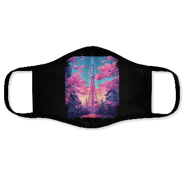 Discover Vaporwave Aesthetic Skytree Tokyo Japanese Sight Face Masks