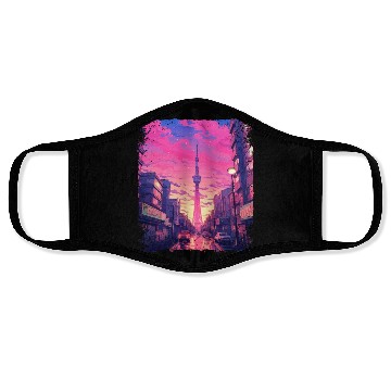 Discover Skytree Tokyo Vaporwave Aesthetic Japanese Sight Face Masks