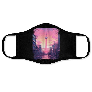 Discover Aesthetic Vaporwave Skytree Tokyo Japanese Sight Face Masks