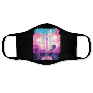 Discover Aesthetic Skytree Tokyo Vaporwave Japanese Sight Face Masks