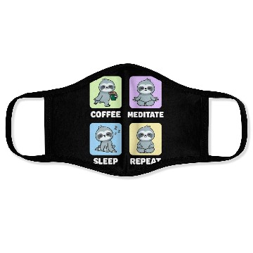 Discover Sloth Coffee Meditate Sleep Repeat Kawaii Face Masks